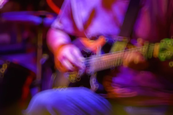 Rozmycie Gitara Gracz Jest Bokeh Tło Serca — Zdjęcie stockowe