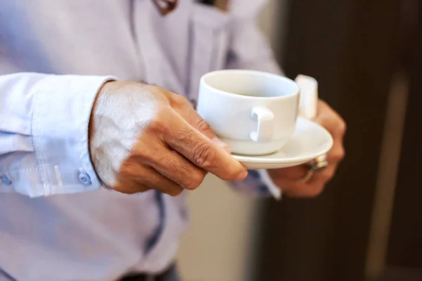 Hands Business Man Hold Cup Coffee — Stock Photo, Image