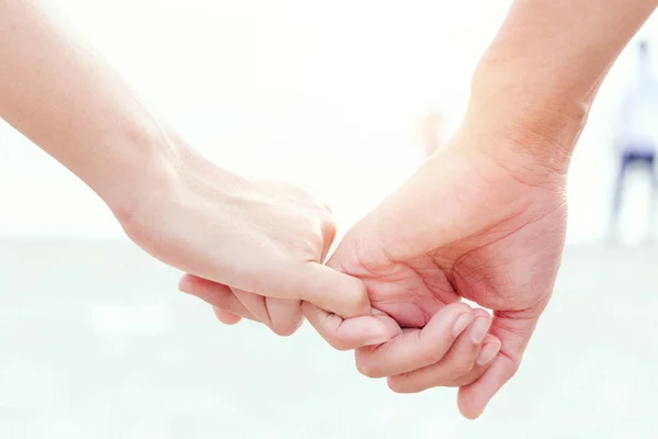Close Hands Lovely Couple Hooking Each Other Little Finger Together — Stock Photo, Image