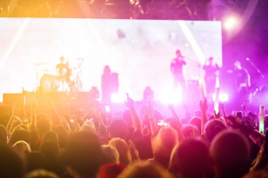 Konser festivalinde elini kaldıran kalabalık