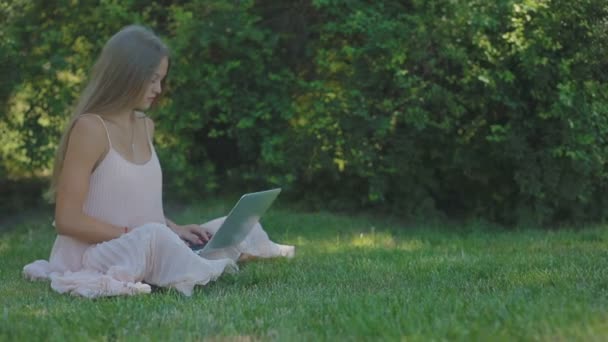 Vista Lateral Hermosa Mujer Joven Rubia Rosa Tipos Vestido Verano — Vídeo de stock