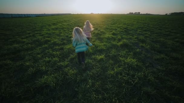 Cámara Lenta Adorable Rubia Gemela Niñas Pie Mirar Lado Entre — Vídeos de Stock