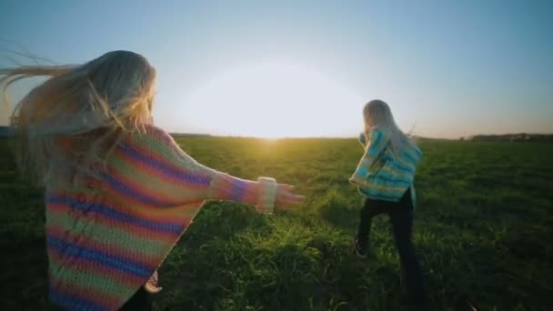 Rallentatore Adorabile Bionda Gemelle Bambine Piedi Guardare Parte Tra Prato — Video Stock