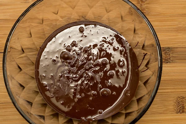 Chocolat Fondu Pour Faire Gâteau Chocolat Dans Bol — Photo