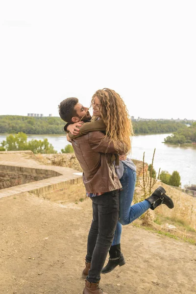 Pareja Joven Moderna Los Momentos Felicidad Disfrute Momento Romántico — Foto de Stock