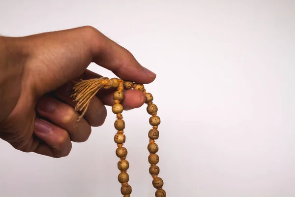 Handmeditation Auf Japa Mala Tulsi Holzperlen — Stockfoto