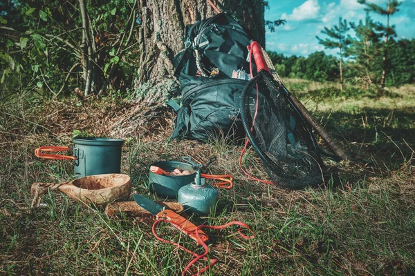 Mochila Cana Pesca Rio Equipamento Pesca Fotos De Bancos De Imagens Sem Royalties