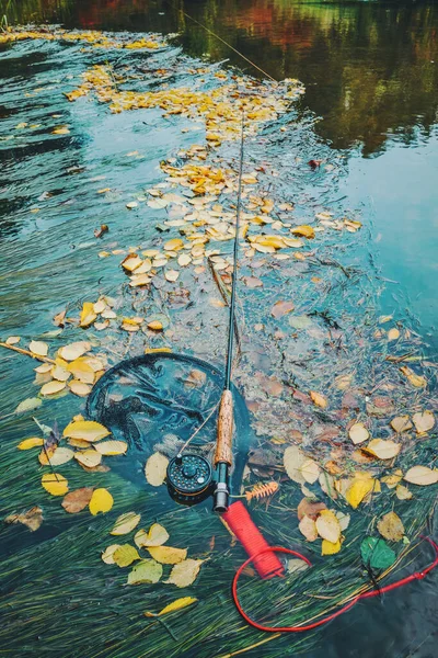 美しい秋の流れの中でフライフィッシング — ストック写真