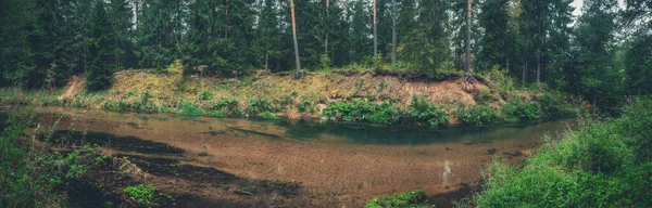 Een Prachtige Herfstrivier Stroomt Een Bosvallei — Stockfoto