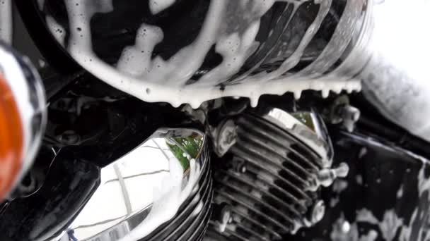Мотоцикл прання. повільний рух. крупним планом — стокове відео