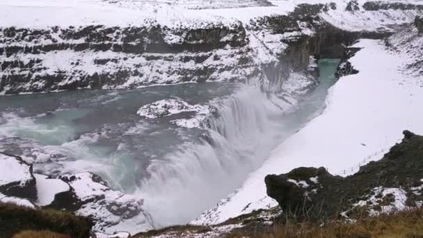 Gullfoss vodopád v zimě, Island — Stock video