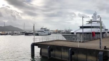 Hindistancevizi döken Marina Savusavu Fiji'de demirleme Yatlar. Savusavu Kuzey Fiji ve bir barınak yat ve tekne için kasırga sezonu boyunca seyir için bir başlangıç noktasıdır