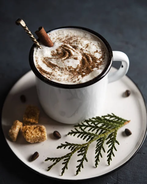 Cup Cacao Dark Hot Chocolate Winter Coffe Milk Latte Cappuchino — Stock Photo, Image