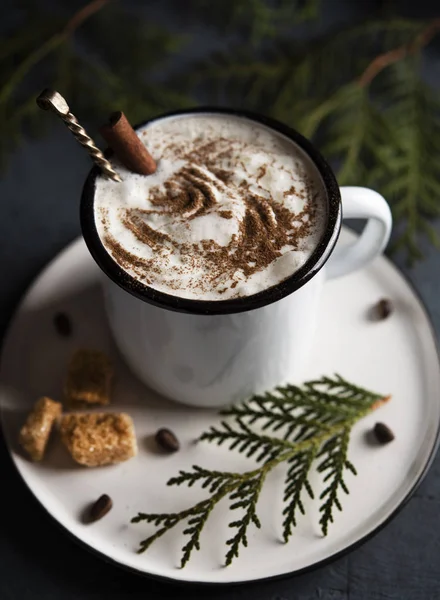 Cup Cacao Dark Hot Chocolate Winter Coffe Milk Latte Cappuchino — Stock Photo, Image