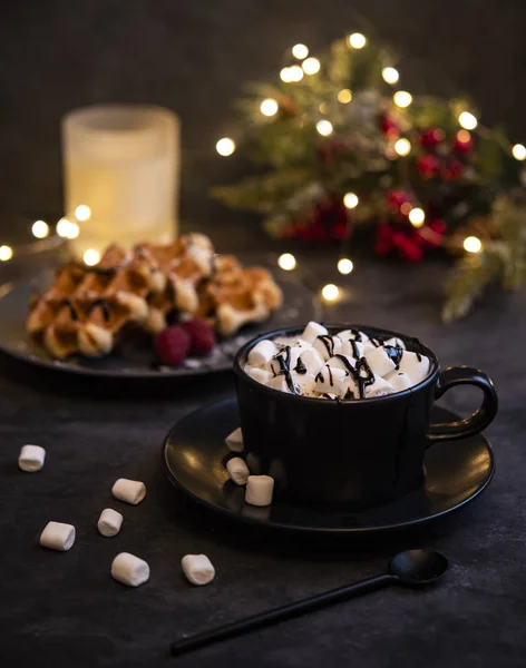 Cacau Marshmellow Belgas Waffels Velas Natal Enorme Aconchegante Casa — Fotografia de Stock