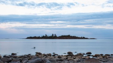 kareliya ada beyaz deniz gölü ladoga panorama görünümü akşam güneşi