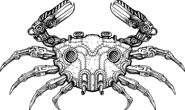 Schwarz Weiße Vektorillustration Der Mechanischen Krabbe — Stockvektor