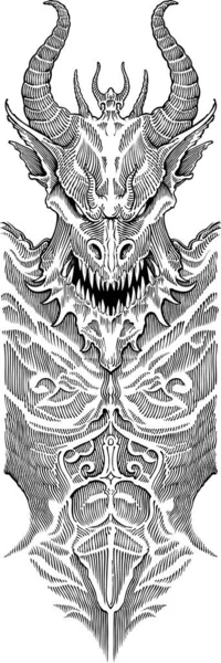 Ilustración Vectorial Blanco Negro Demonio Con Cuernos Enojados — Vector de stock