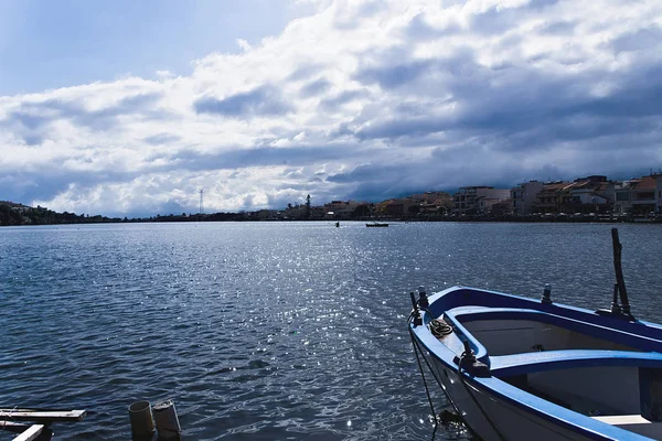 Lago Ganzirri Messina Sicilia Italia Barca Pesca Legno — Foto Stock