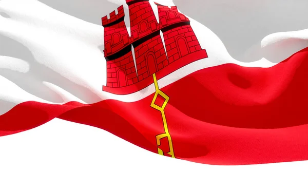 Gibraltar schwenkt die Nationalflagge. 3D-Illustration — Stockfoto