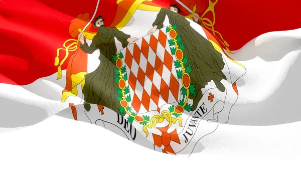 Monacké knížectví mává národní vlajku. 3D ilustrace — Stock fotografie