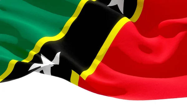Saint Kitts és Nevis integetett nemzeti zászló. 3D-illusztráció — Stock Fotó