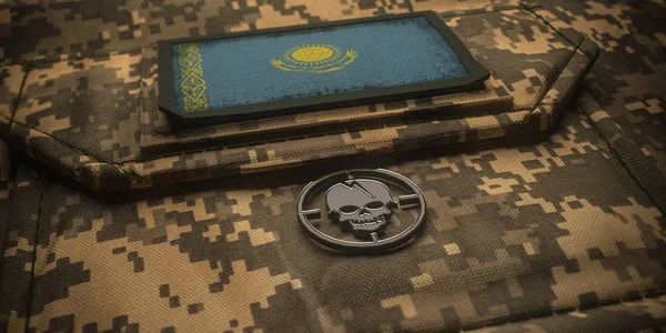 Герб Республіки Казахстан Шеврон відзначатиме Національний прапор. 3D я — стокове фото