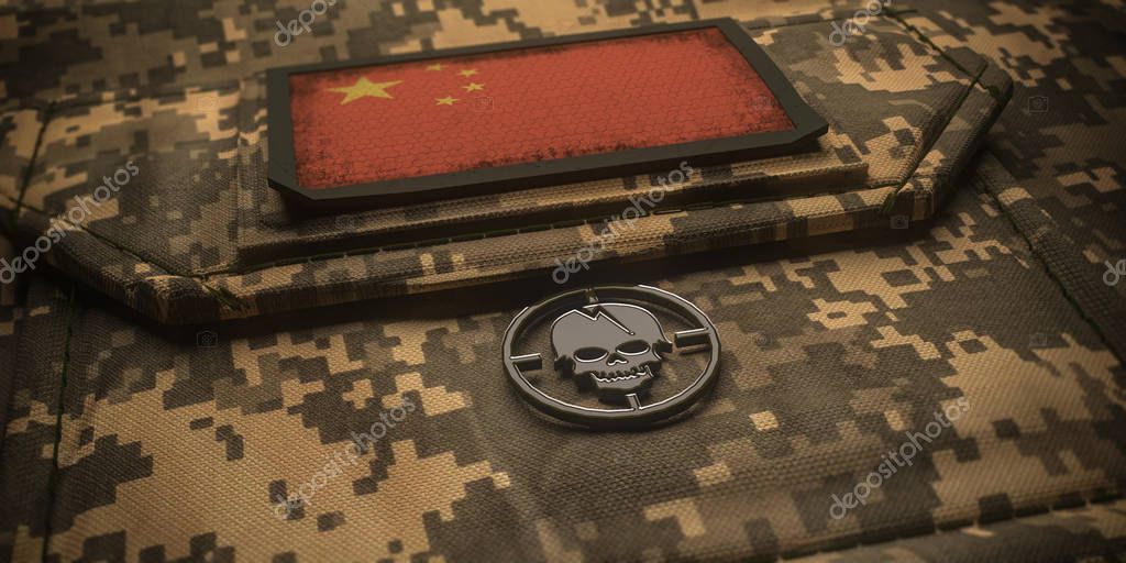 Peoples Republic of China army chevron insignia national flag. 3D illustration