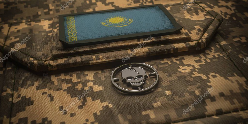 Republic of Kazakhstan army chevron insignia national flag. 3D illustration