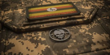 Uganda Cumhuriyeti ordu chevron amblemi ulusal bayrak. 3d illus
