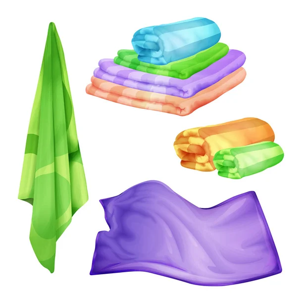 Vector realistische badkamer, Wellness gekleurde handdoek set. — Stockvector