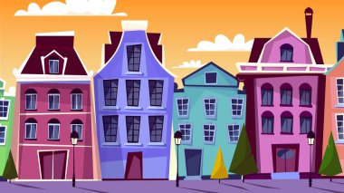 Amsterdam cityscape vektör karikatür çizim