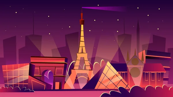 Parijs, nacht stadsgezicht, vectorillustratie cartoon — Stockvector