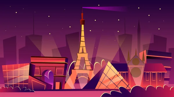 París noche paisaje urbano vector ilustración de dibujos animados — Archivo Imágenes Vectoriales