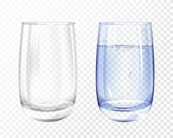 Vectpr realistic empty, glass with water cup set — Stock Vector