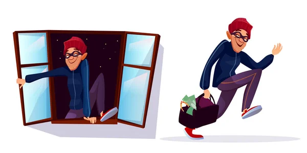 Ladrão de desenhos animados vetorial, conjunto de personagens ladrão —  Vetores de Stock