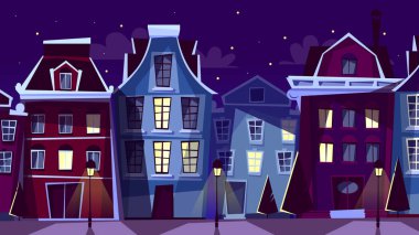 Amsterdam gece cityscape vektör karikatür çizim