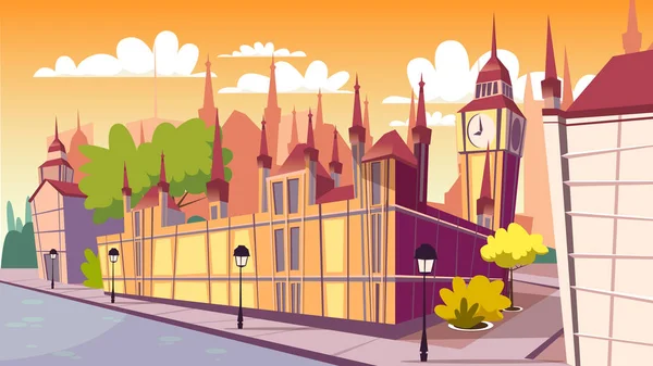 Lodon giorno paesaggio urbano vettoriale cartone animato illustrazione — Vettoriale Stock