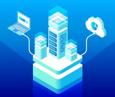 Vektör izometrik bulut bilgi işlem ve veri depolama
