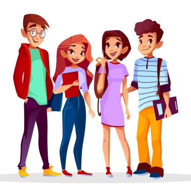 Vektör karikatür kolej öğrencileri set.
