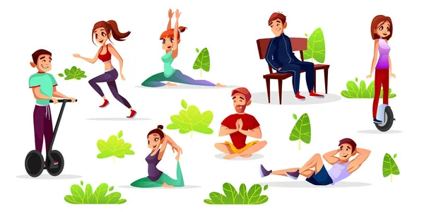 Vector cartoon people leisure activities in park — Stock Vector