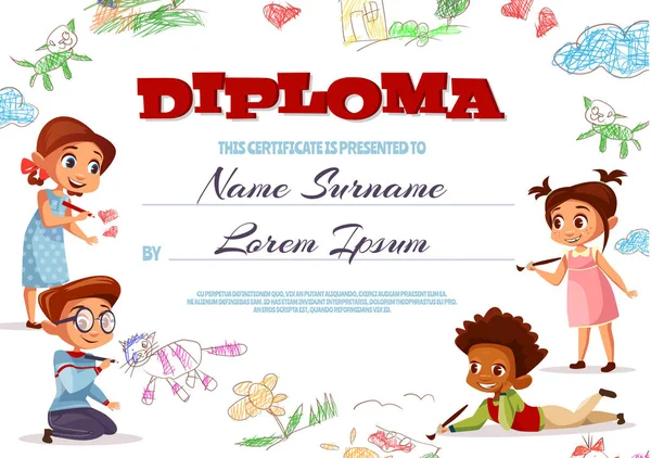 Çocuklar diploma sertifika vektör çizim — Stok Vektör