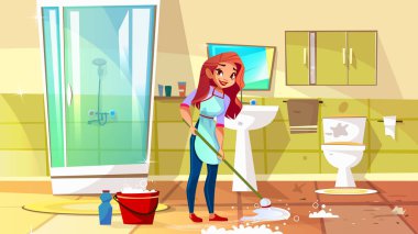 Kadın temizlik banyo vektör çizim