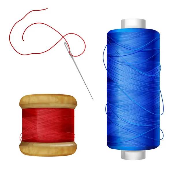 Carrete de rosca e ilustración vectorial aguja de coser — Vector de stock