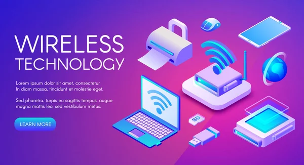 Tecnologia sem fio dispositivos ilustração vetorial — Vetor de Stock