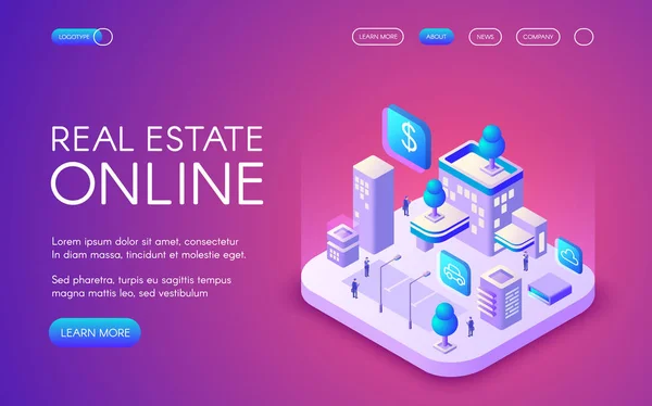 Εικονογράφηση διάνυσμα online real estate — Διανυσματικό Αρχείο