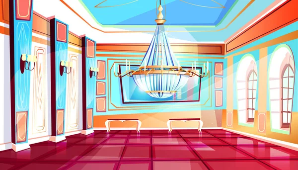 带吊灯矢量图示的宴会厅 — 图库矢量图片