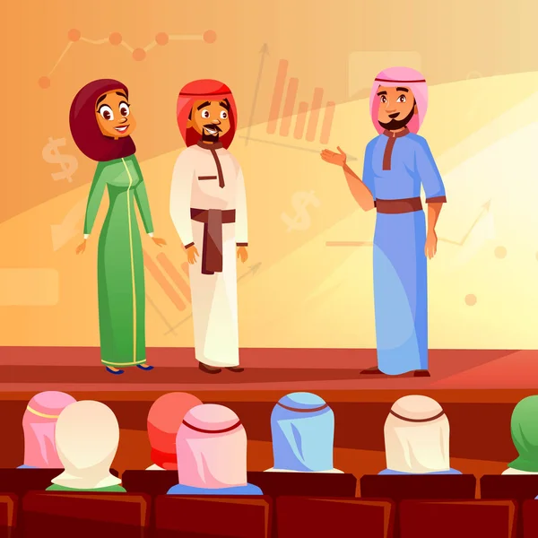 Muslimové konference vektor kreslené ilustrace — Stockový vektor