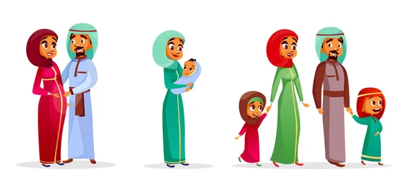 Vector cartoon arab family characters set — Stock Vector