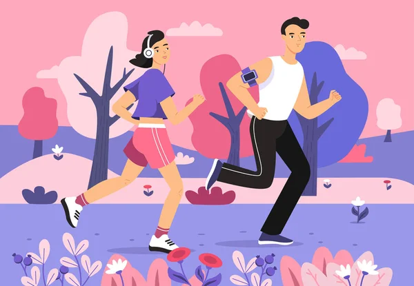 Persone che fanno jogging nel parco illustrazione vettoriale — Vettoriale Stock